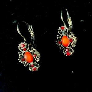 Vintage marcasite and red stone earrings